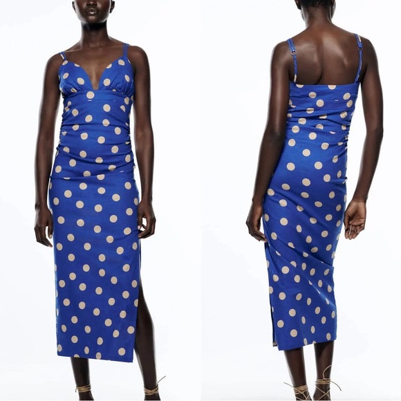 Zara Dresses & Skirts - Zara polka dot linen midi dress